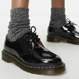 Dr. Martens Oxford Shoes Womens Size 5 Black Patent Leather 3 Eye Lace Up 10084